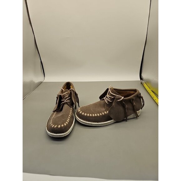Justin Teepee Penny Taupe Fringe Moccasin Leather Shoe Boot Suede Womens 9M - Picture 1 of 7